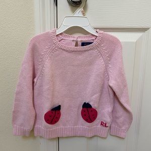 EUC Polo Ralph Lauren Pink Sweater with Lady Bug Patches for Girls 3T